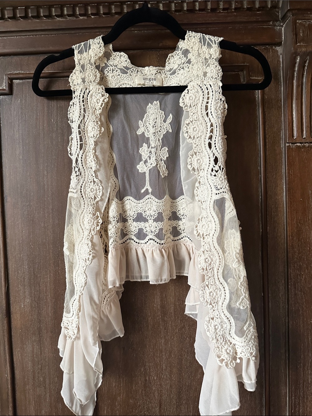 Umgee Cream Lace Sheer Vest Layer
